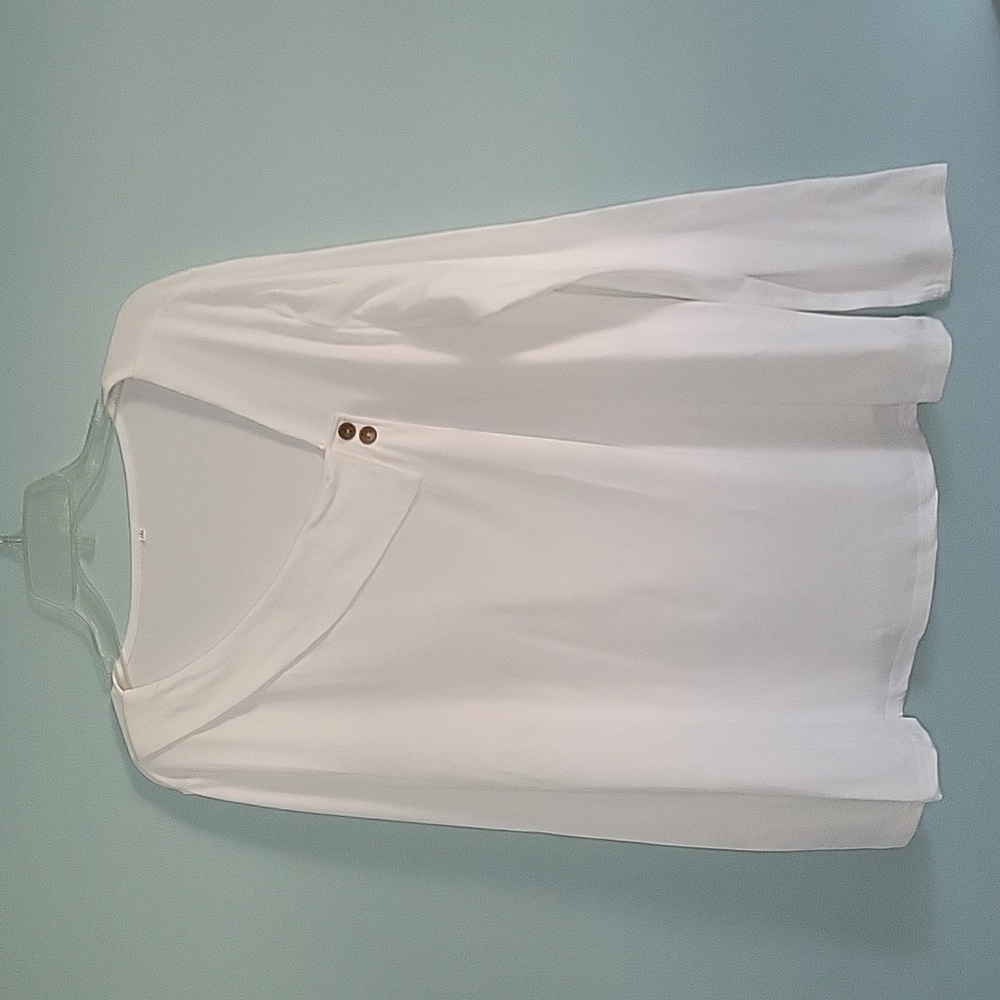 White Long Sleeve Blouse with Asymetrical Neckline